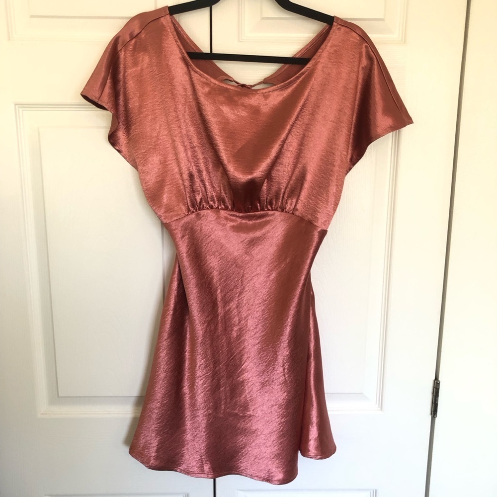Free People Mauve Retro Open Tie Back Mini Dress Size 8